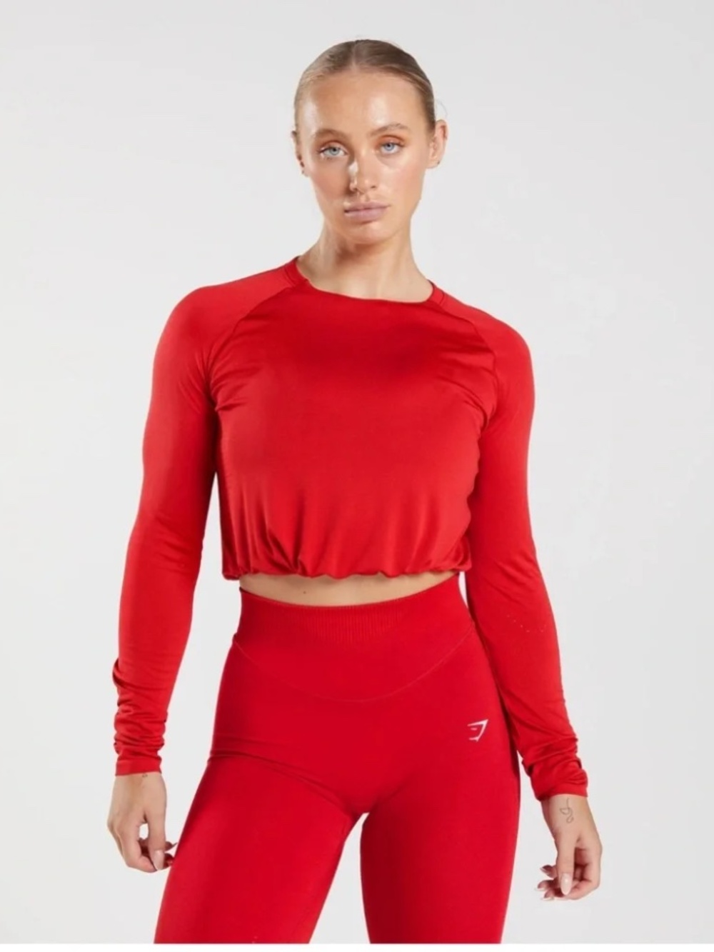 Gymshark Sweat Seamless Long Sleeve Crop Top Salsa Red side M
